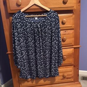 Christopher & Banks Blue and White 3/4 Sleeve Relaxed Blouse